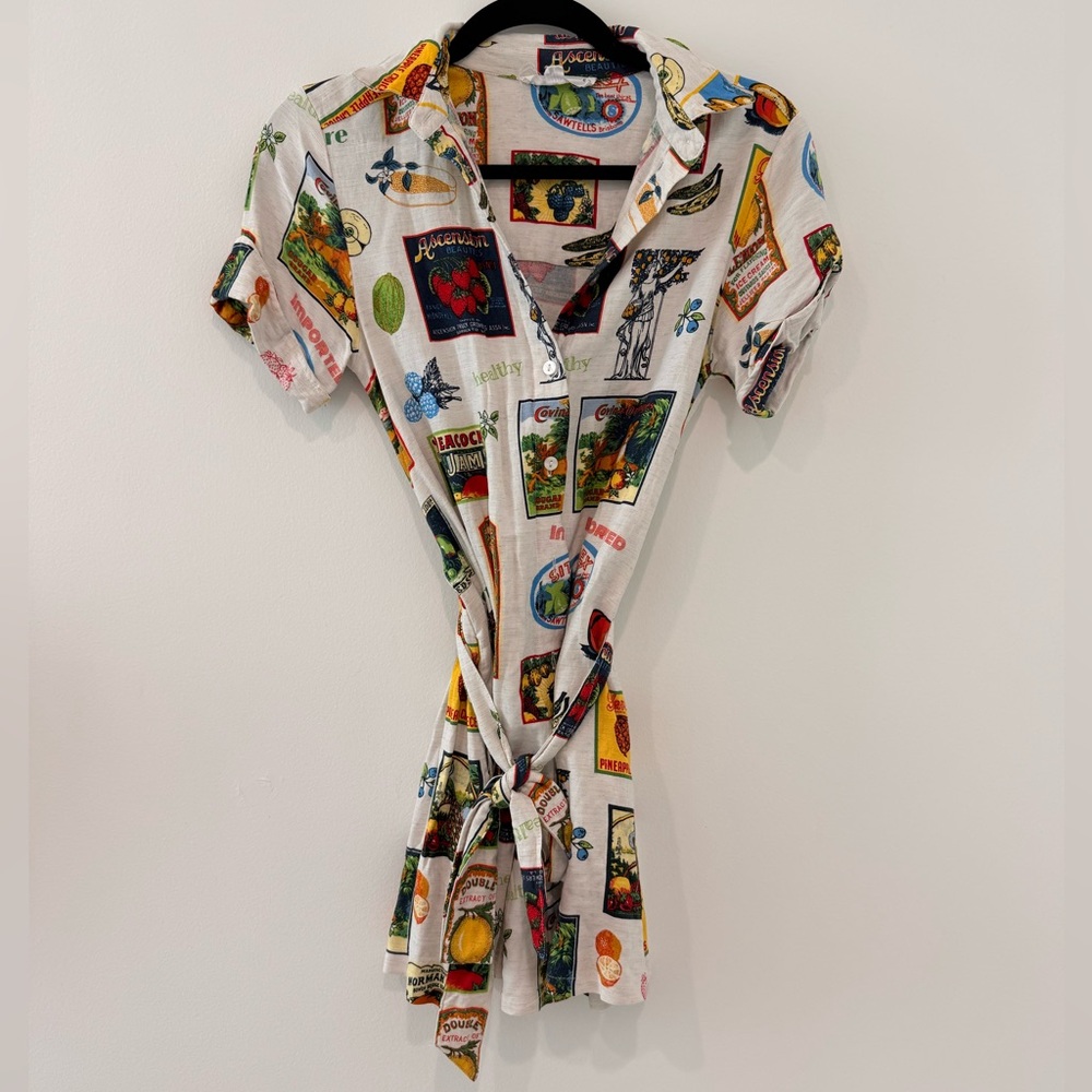 Jane and Delancey Tropical Fruit Shirt Dress with Belt